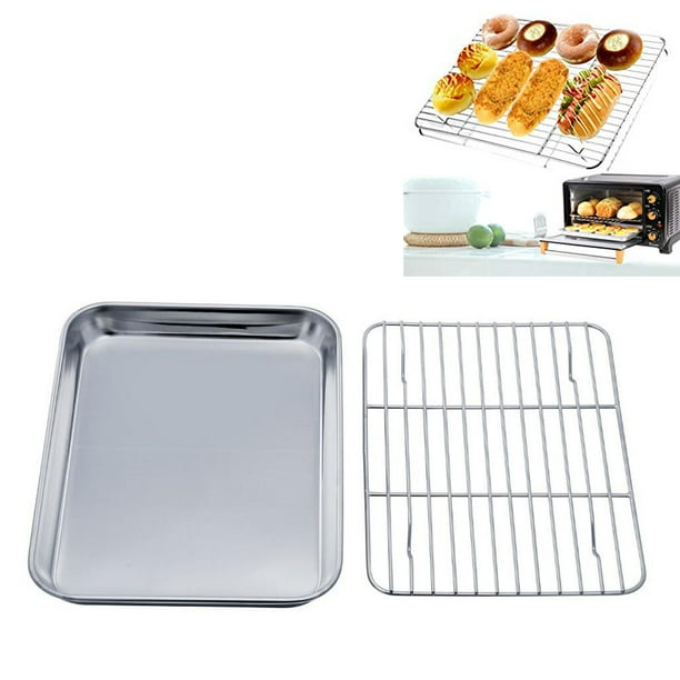 3PC SET STAINLESS STEEL ROASTING TRAY OVEN BAKING ROASTER TIN GRILL RACK BN NEW